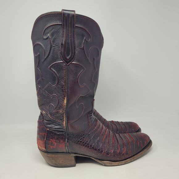 Lucchese Boots Men 9.5D Black Cherry Caiman Belly Leather Western Charles EXOTIC - Picture 2 of 14